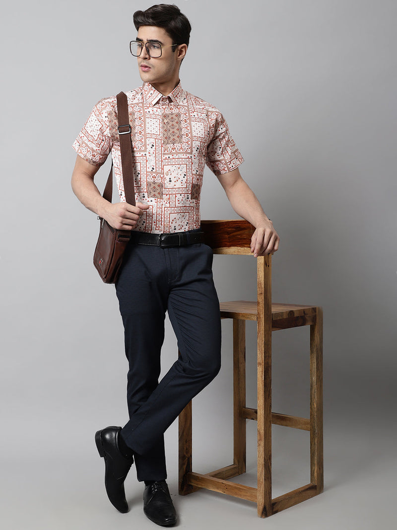 Men Peach Classic Printed Formal Shirt