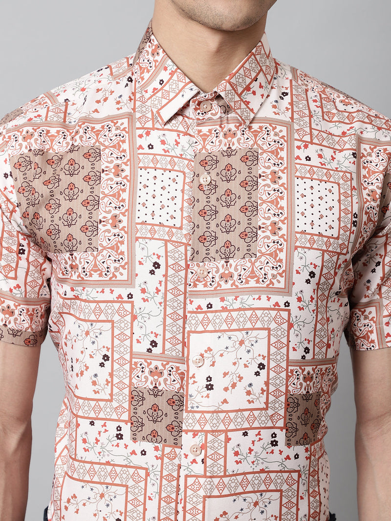 Men Peach Classic Printed Formal Shirt