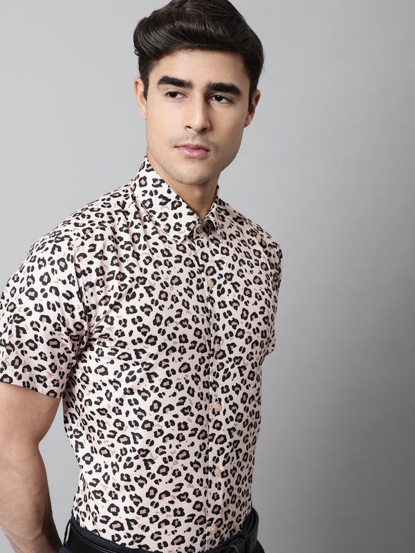 Men Cream Classic Printed Formal Shirt