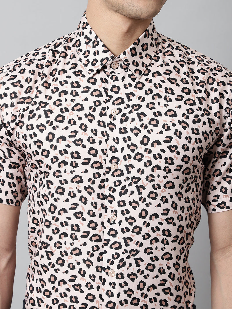 Men Cream Classic Printed Formal Shirt