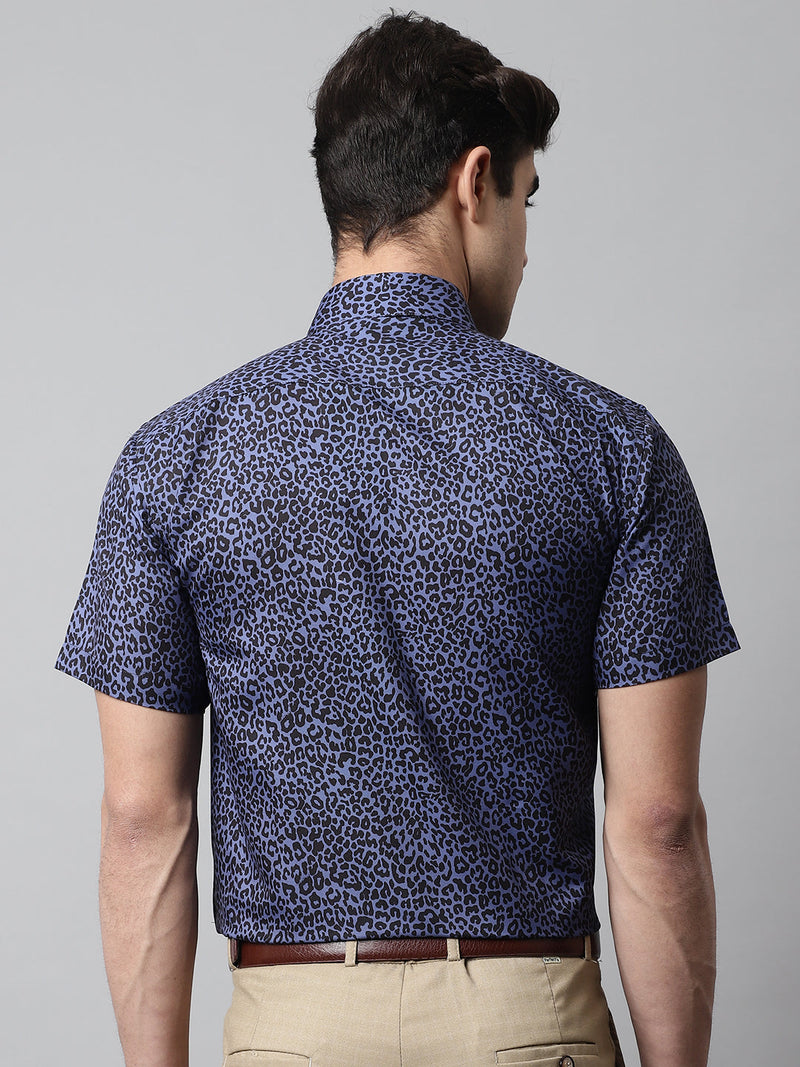 Men Navy Blue Classic Printed Formal Shirt