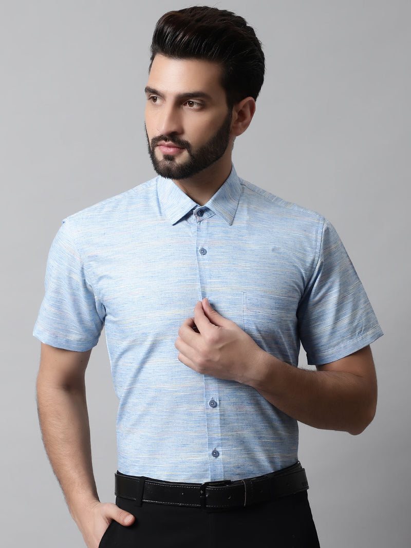 Men Blue Woven Design Short Sleeves Formal Shirt ( SF 864Blue )