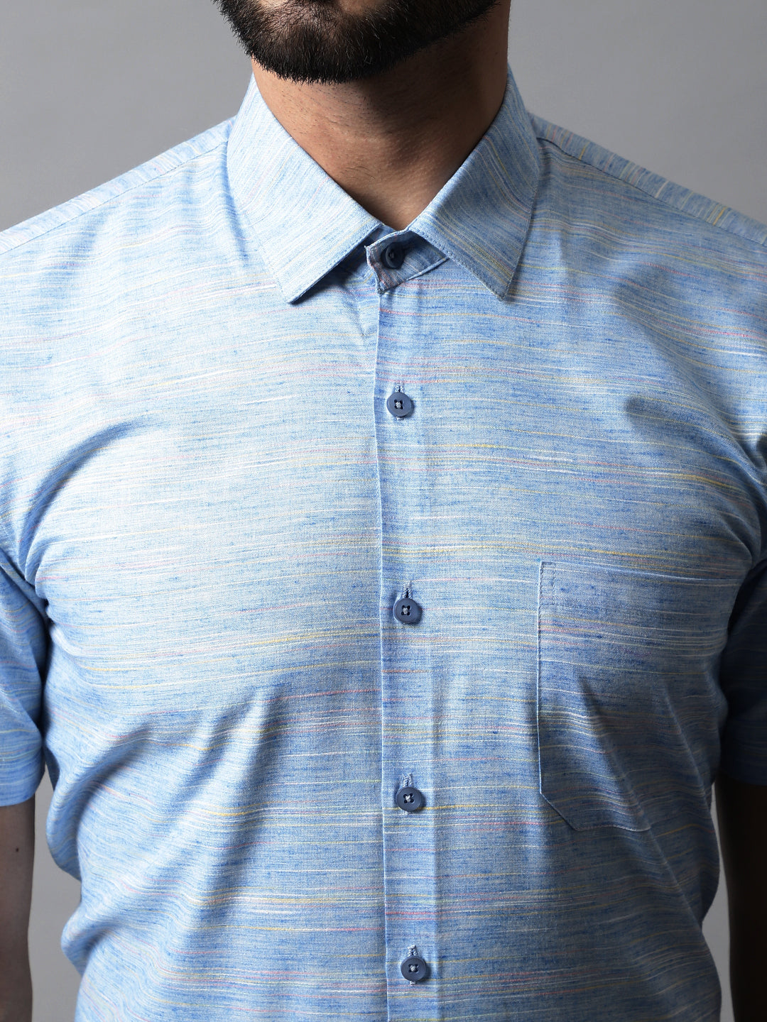 Men Blue Woven Design Short Sleeves Formal Shirt ( SF 864Blue )