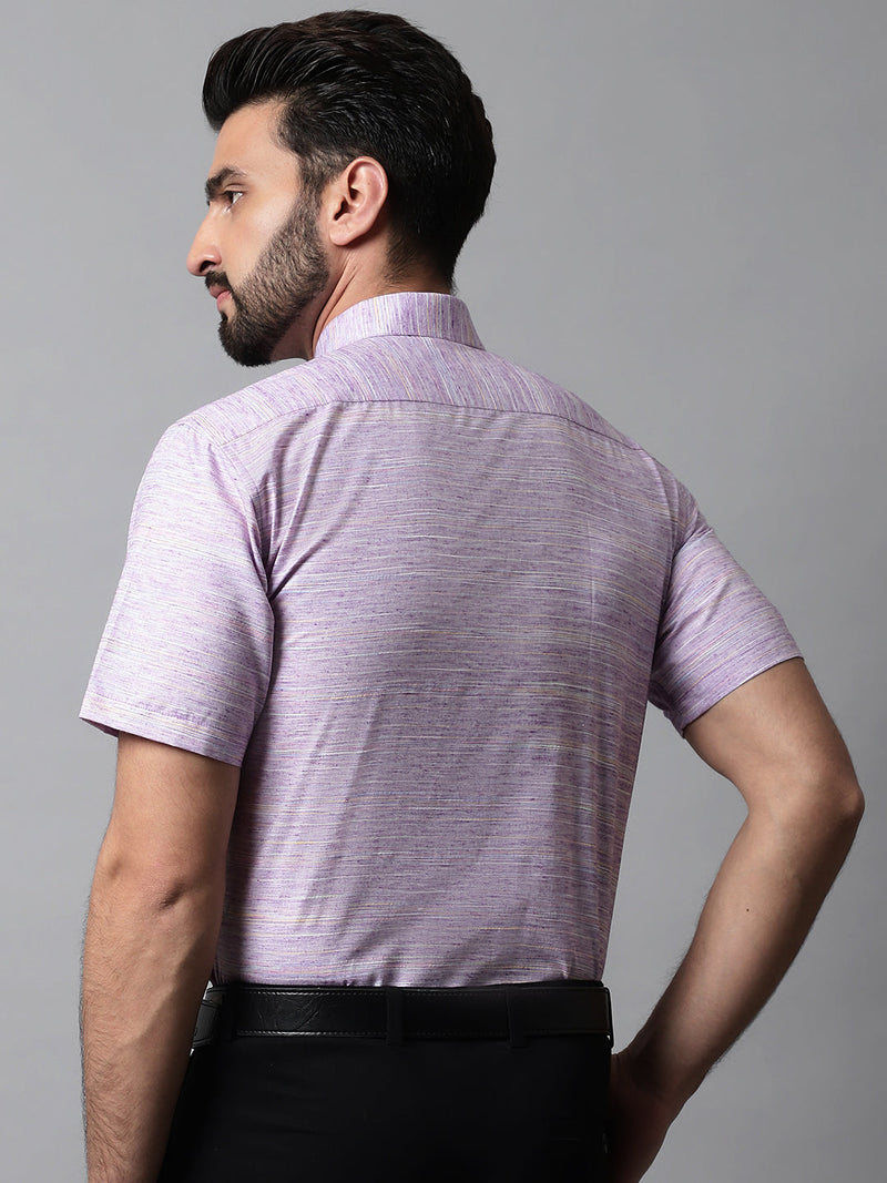 Men Purple Woven Design Short Sleeves Formal Shirt