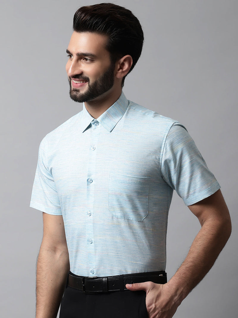 Men Sky Blue Woven Design Short Sleeves Formal Shirt ( SF 864Sky )