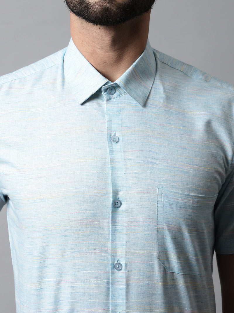 Men Sky Blue Woven Design Short Sleeves Formal Shirt ( SF 864Sky )