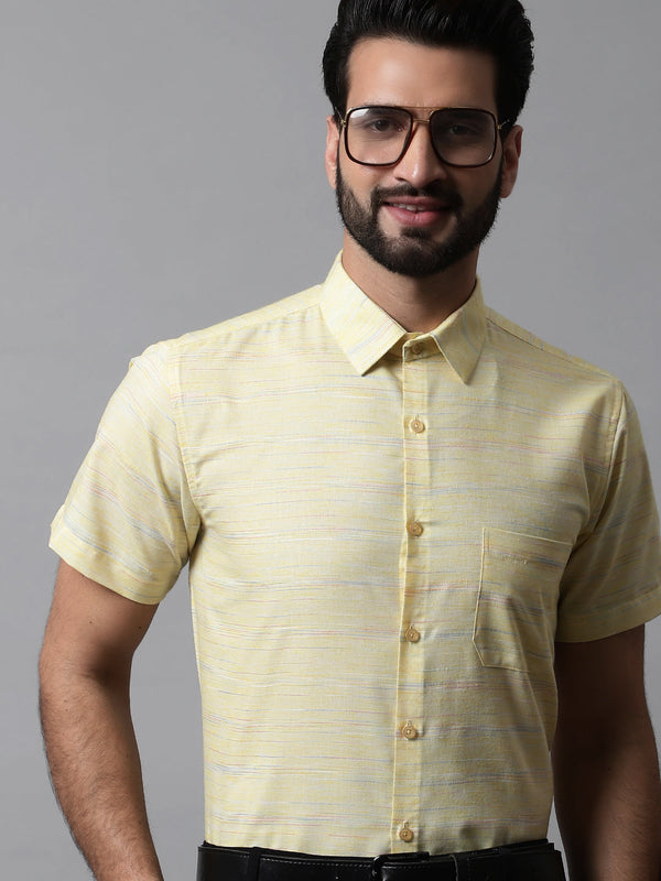 Men Yellow Woven Design Short Sleeves Formal Shirt ( SF 864Yellow )