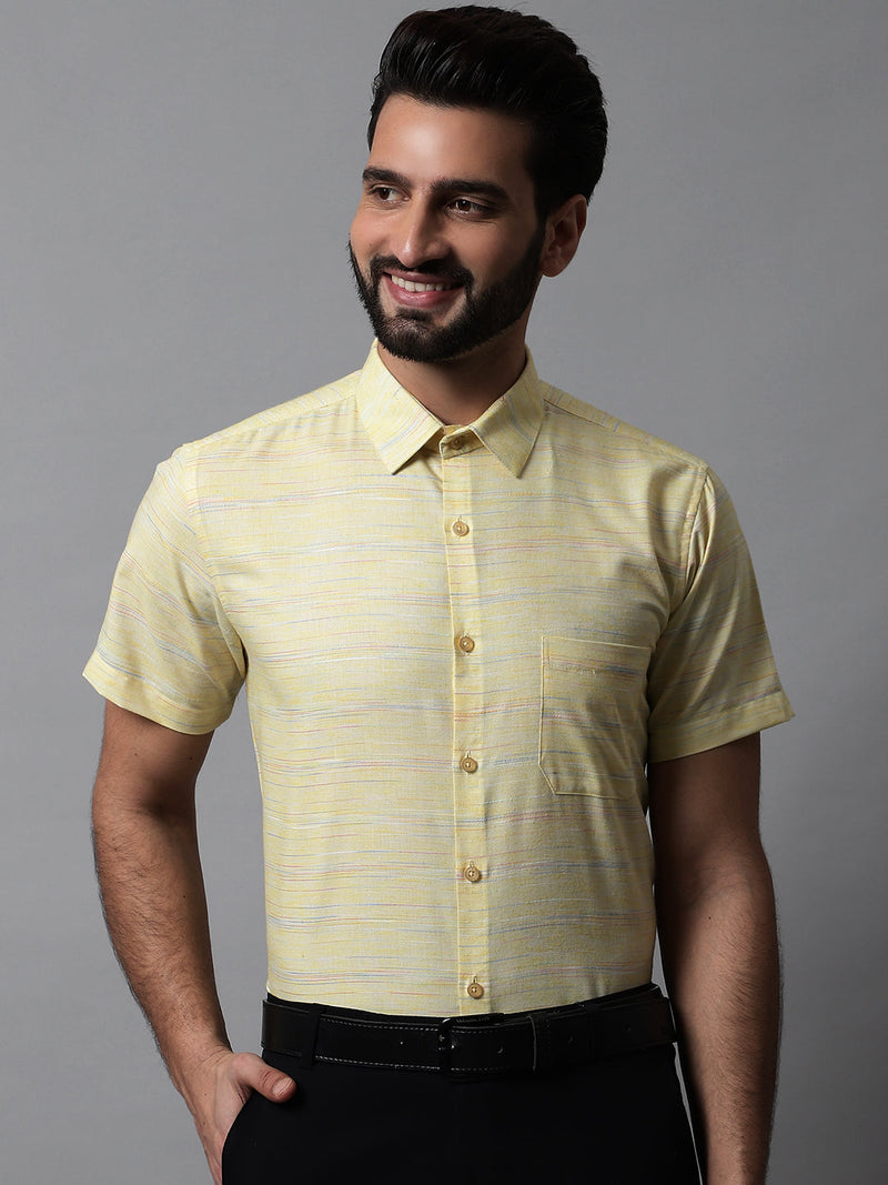 Men Yellow Woven Design Short Sleeves Formal Shirt ( SF 864Yellow )