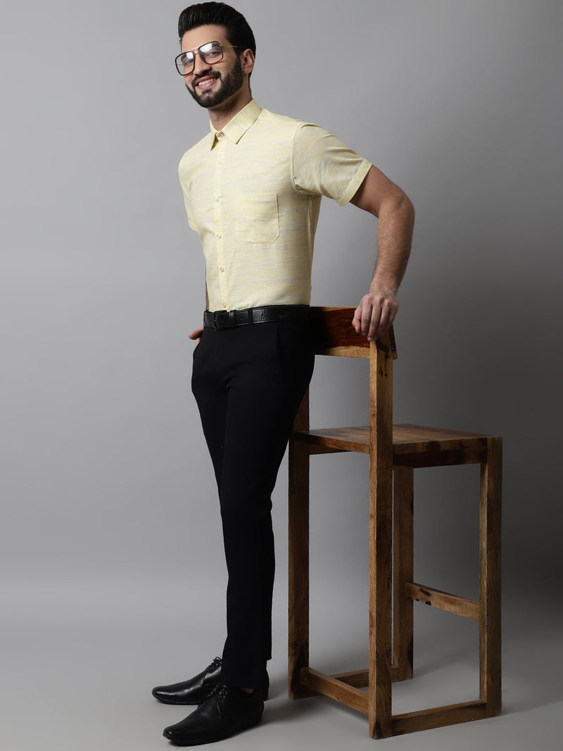 Men Yellow Woven Design Short Sleeves Formal Shirt ( SF 864Yellow )