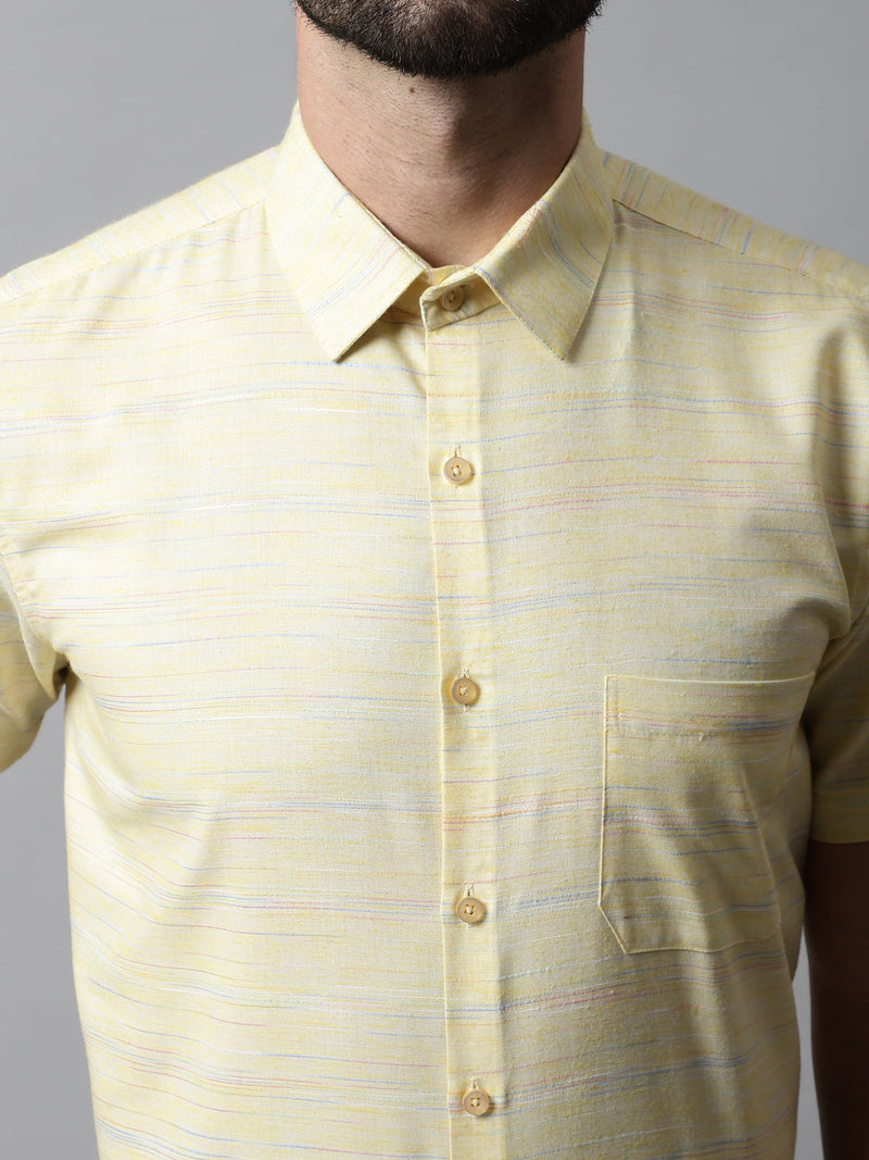 Men Yellow Woven Design Short Sleeves Formal Shirt ( SF 864Yellow )