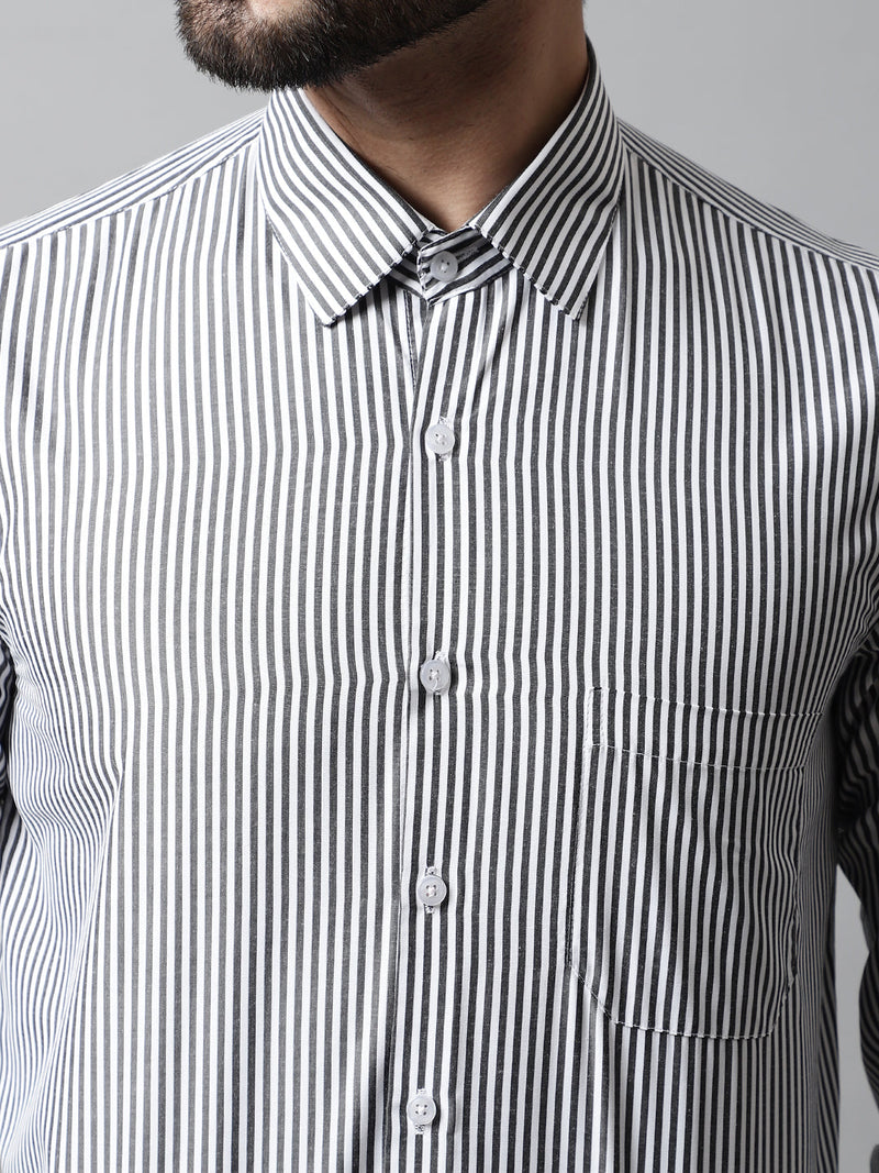 Men Black & White Regular Fit Striped Formal Shirt