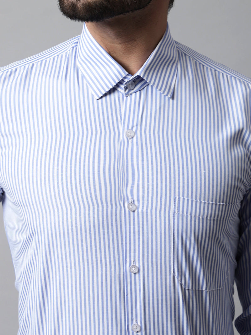 Men Blue & White Regular Fit Striped Formal Shirt