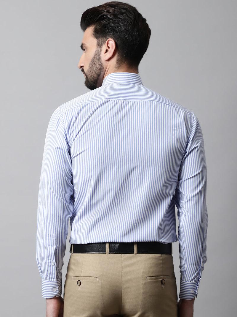 Men Blue & White Regular Fit Striped Formal Shirt