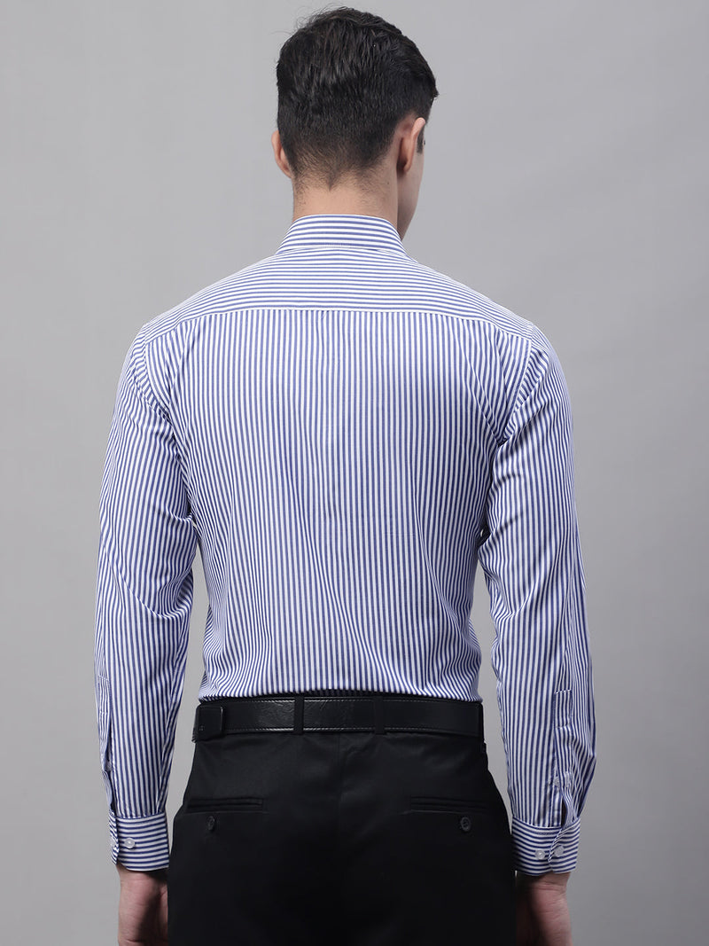 Men Navy Blue & White Regular Fit Striped Formal Shirt