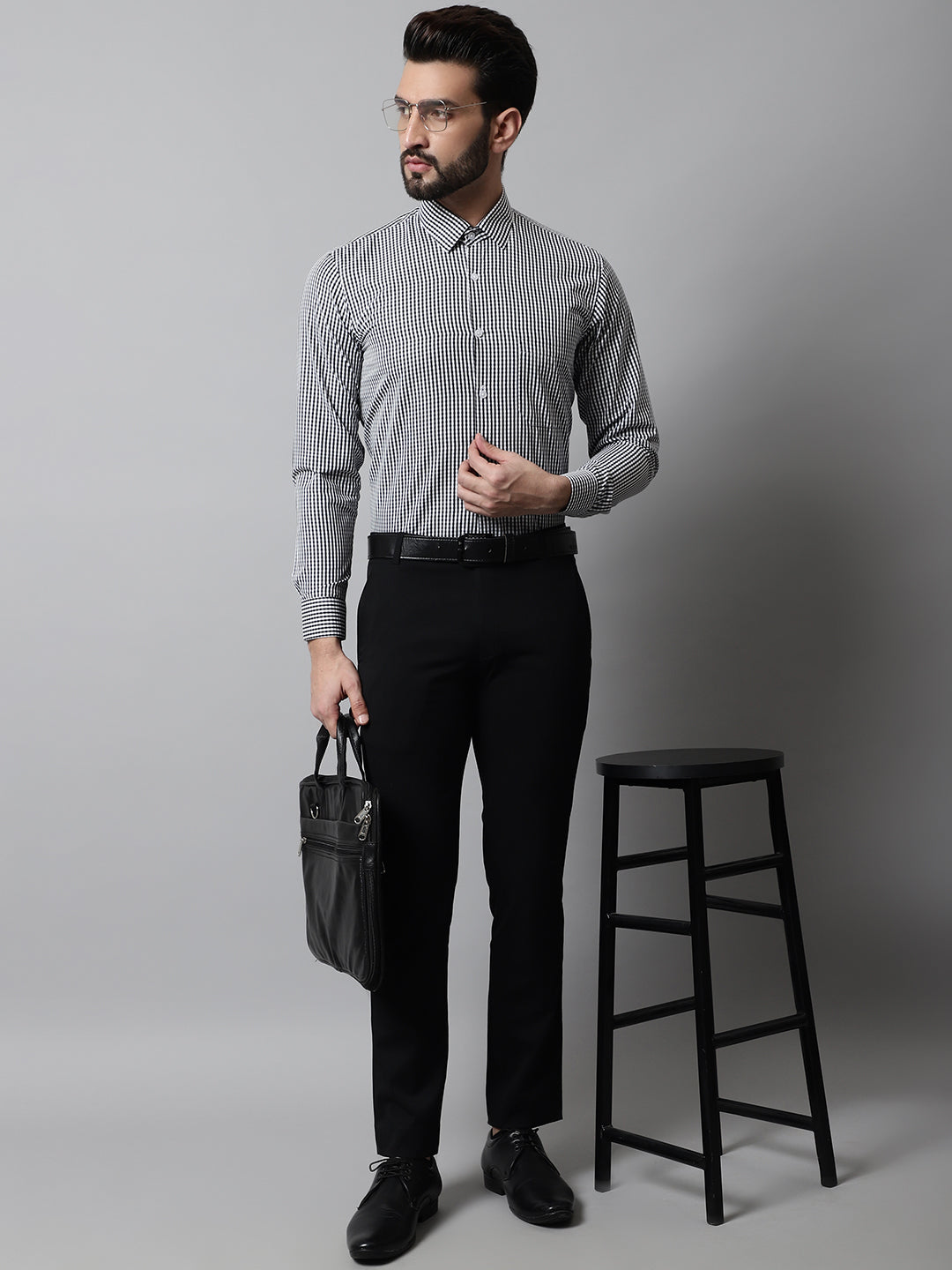 Men Black Micro Checked Causal Shirt