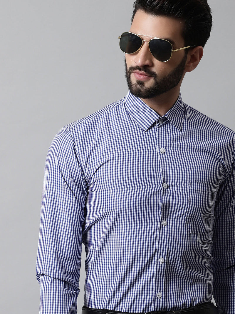 Men Navy Blue Micro Checked Causal Shirt