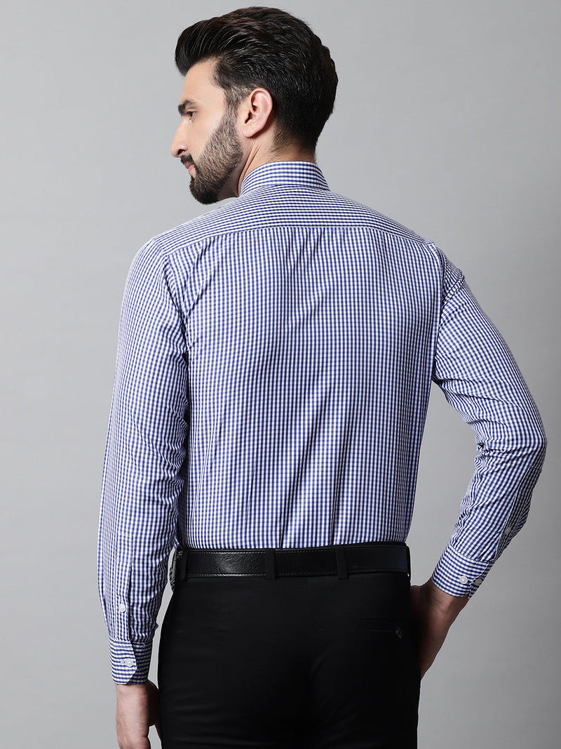 Men Navy Blue Micro Checked Causal Shirt