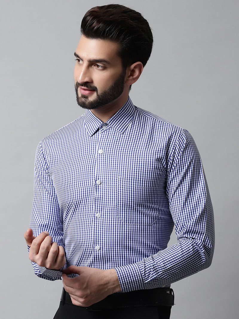 Men Navy Blue Micro Checked Causal Shirt