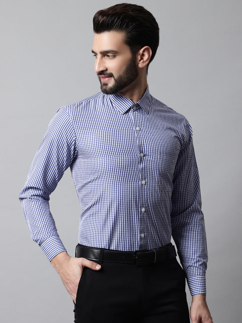 Men Navy Blue Micro Checked Causal Shirt