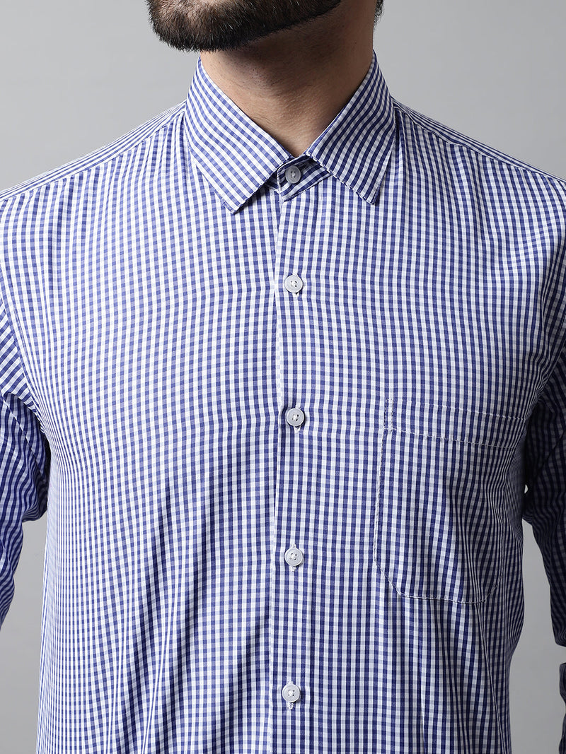 Men Navy Blue Micro Checked Causal Shirt