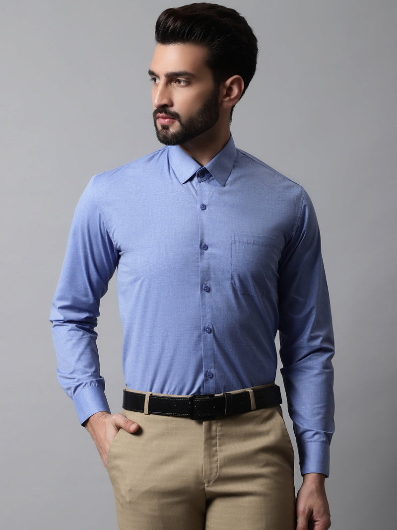 Men Blue Classic Slim Fit Solid Formal Shirt