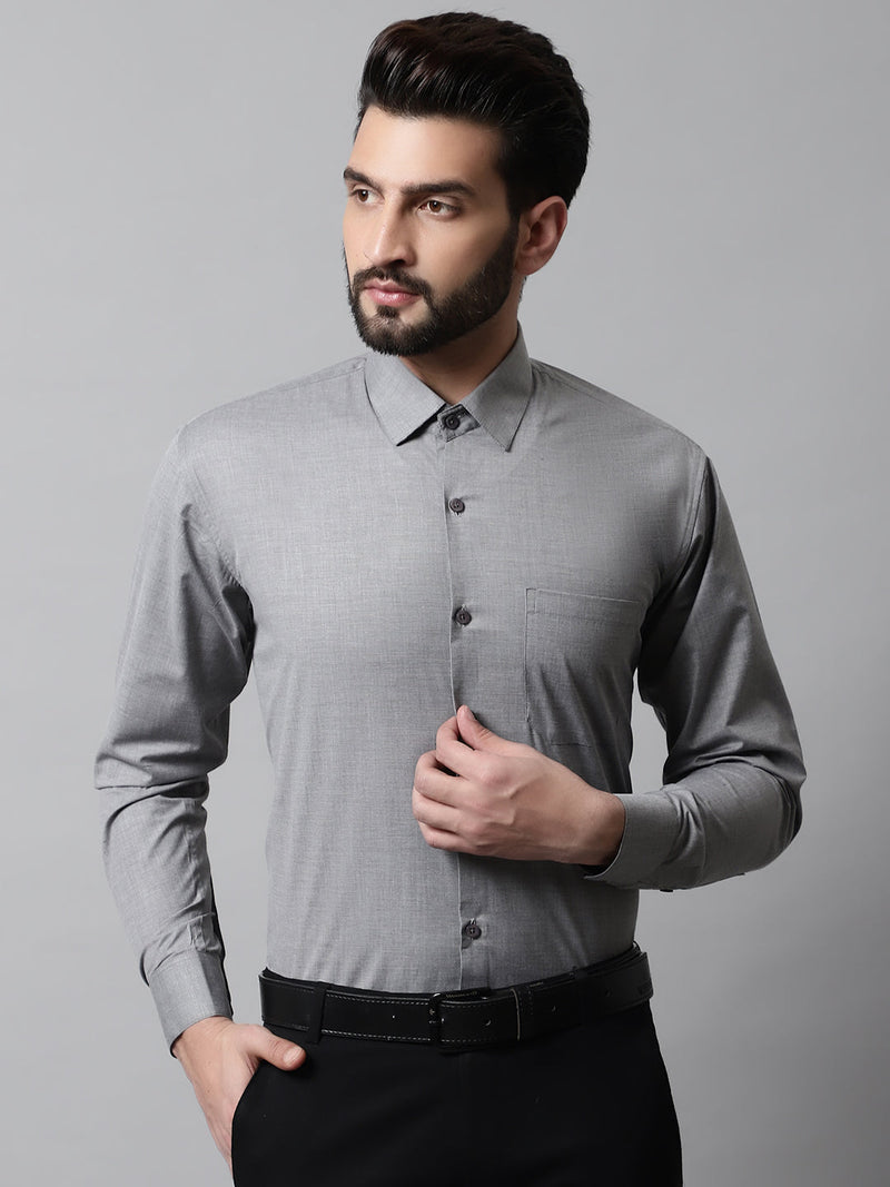 Men Grey Classic Slim Fit Solid Formal Shirt