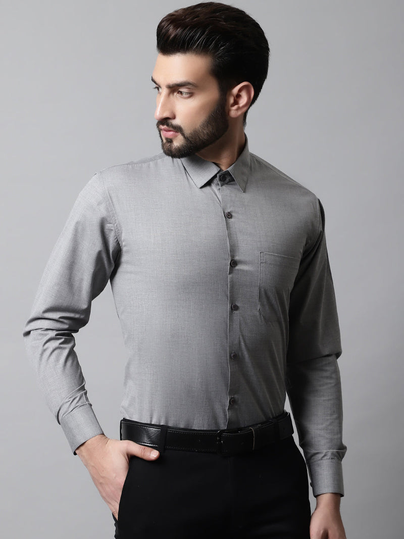 Men Grey Classic Slim Fit Solid Formal Shirt