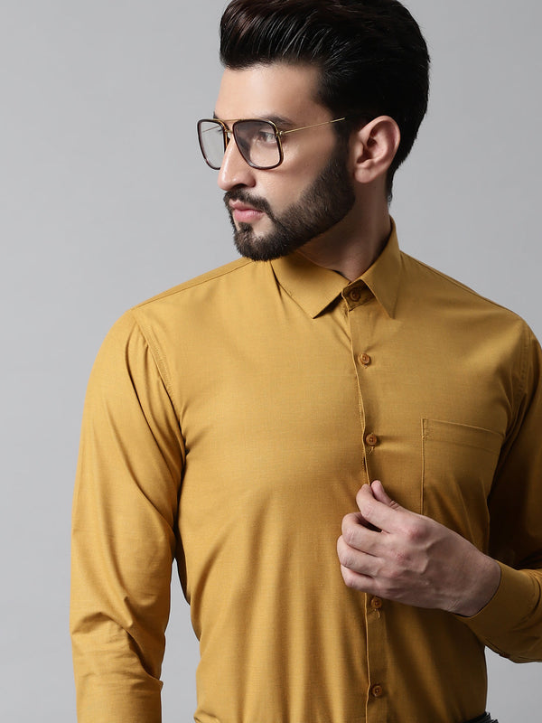 Men Mustard Classic Slim Fit Solid Formal Shirt