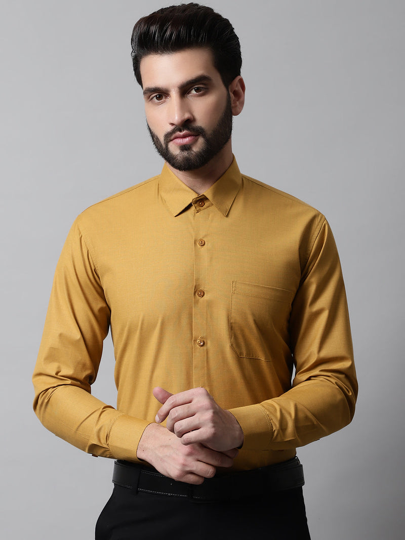 Men Mustard Classic Slim Fit Solid Formal Shirt