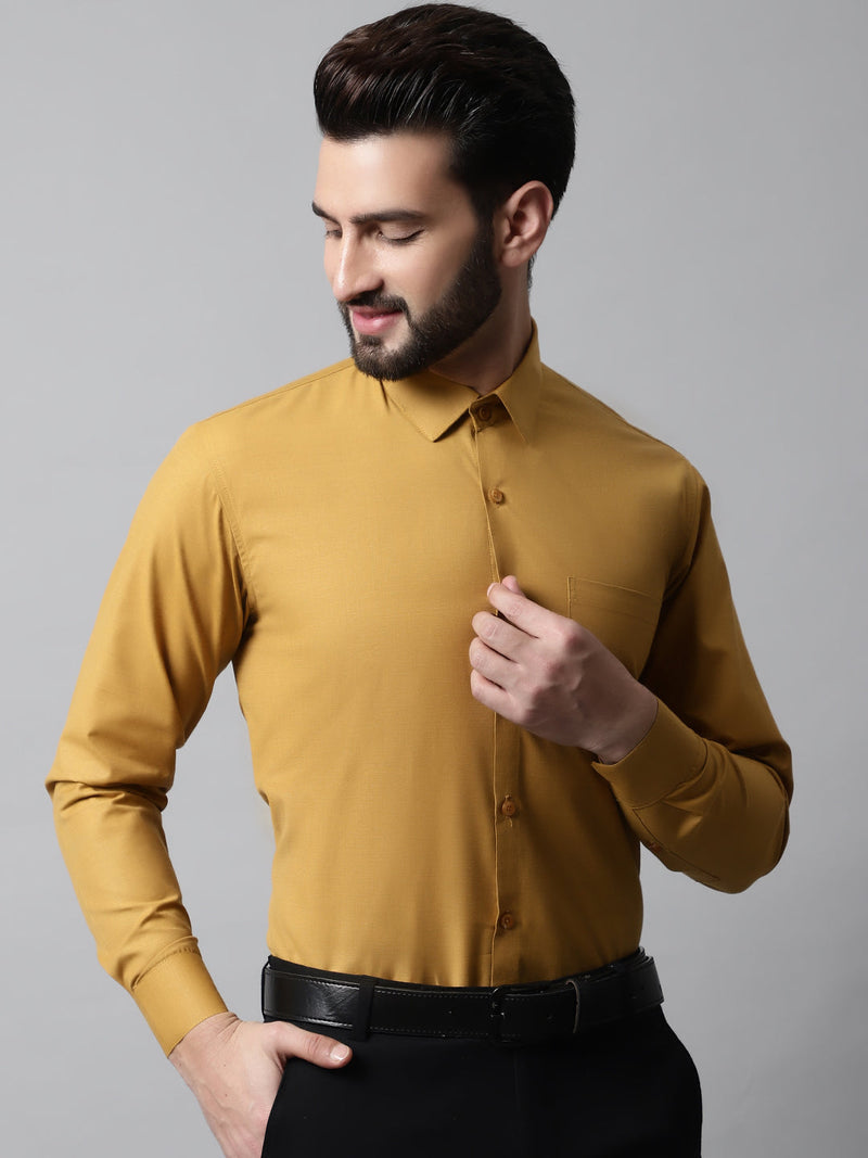 Men Mustard Classic Slim Fit Solid Formal Shirt