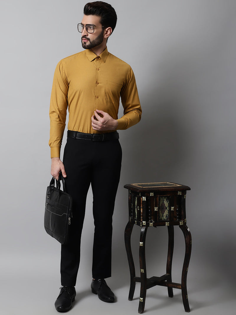 Men Mustard Classic Slim Fit Solid Formal Shirt