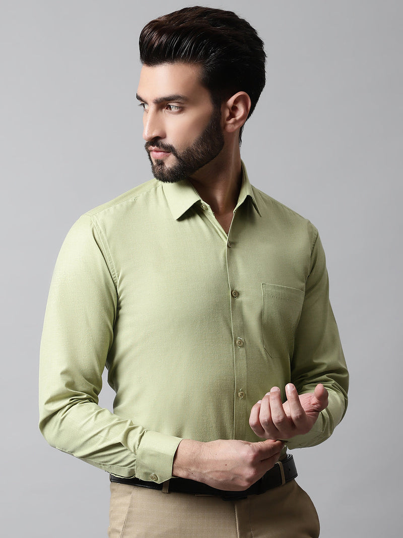 Men Pista Green Classic Slim Fit Solid Formal Shirt