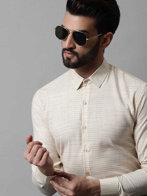 Men Cream Cotton Classic Formal Shirt