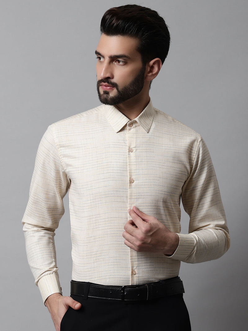 Men Cream Cotton Classic Formal Shirt