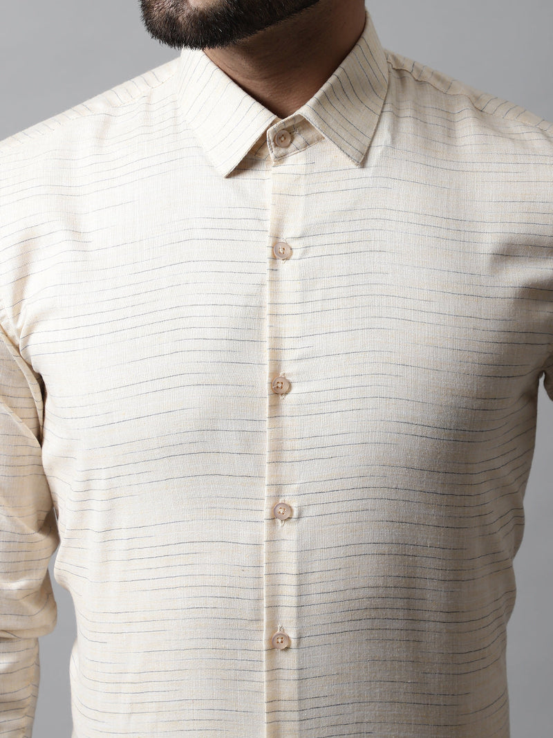 Men Cream Cotton Classic Formal Shirt