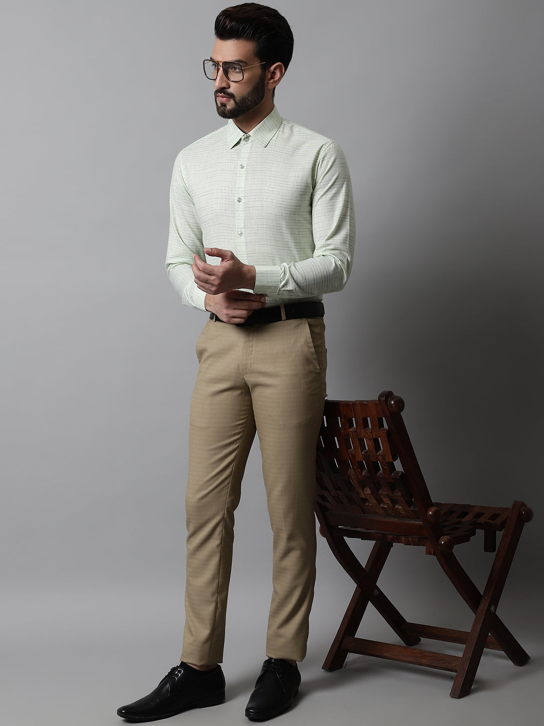 Men Light-Green Cotton Classic Formal Shirt