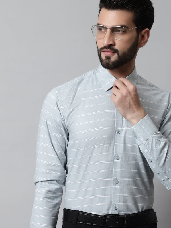 Men Grey Classic Striped Formal Cotton Shirt