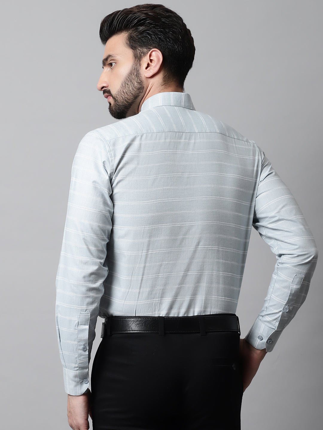 Men Grey Classic Striped Formal Cotton Shirt