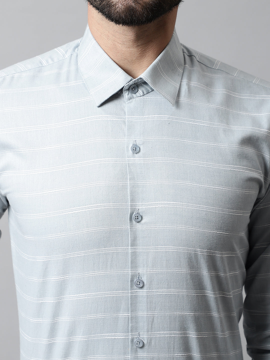 Men Grey Classic Striped Formal Cotton Shirt