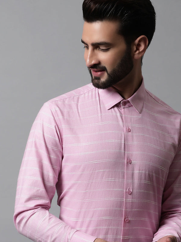 Men Pink Classic Striped Formal Cotton Shirt