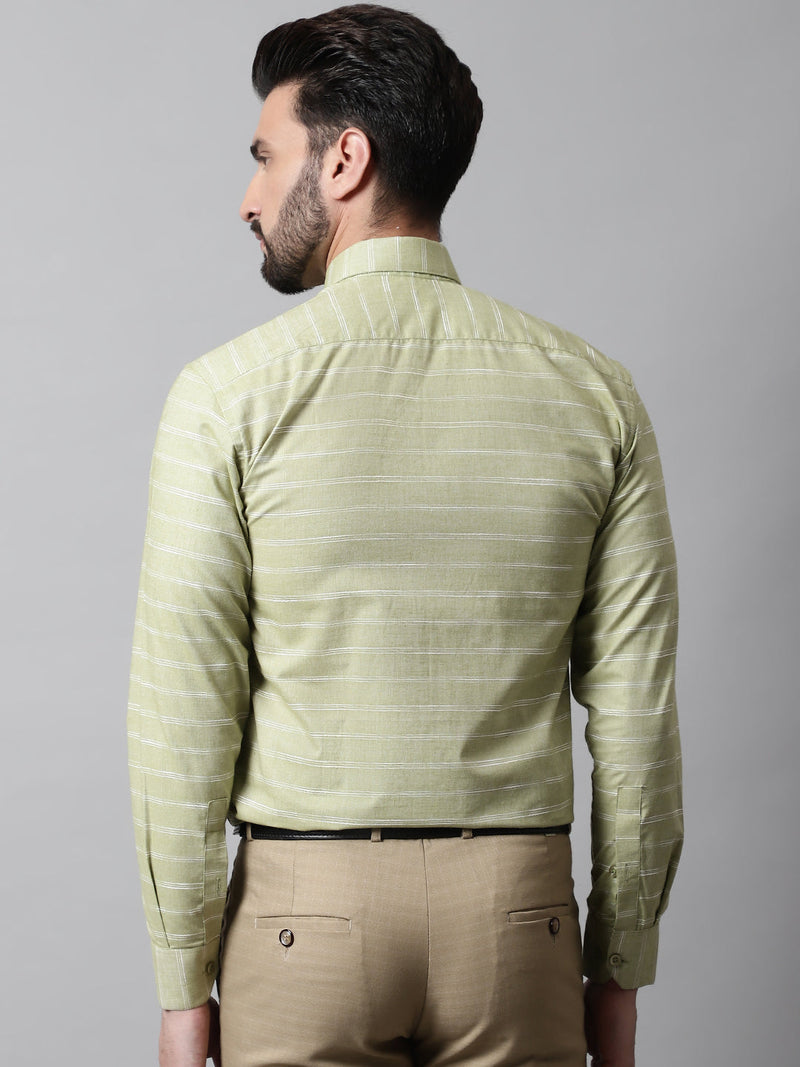 Men Pista Green Classic Striped Formal Cotton Shirt