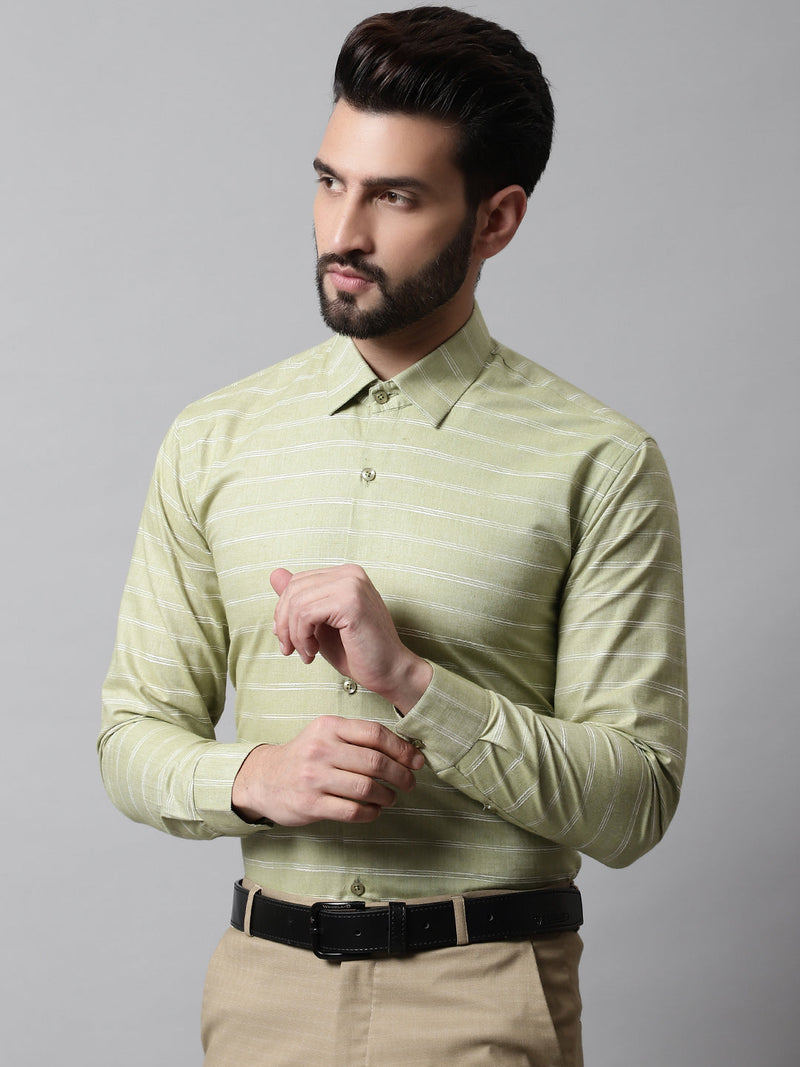 Men Pista Green Classic Striped Formal Cotton Shirt