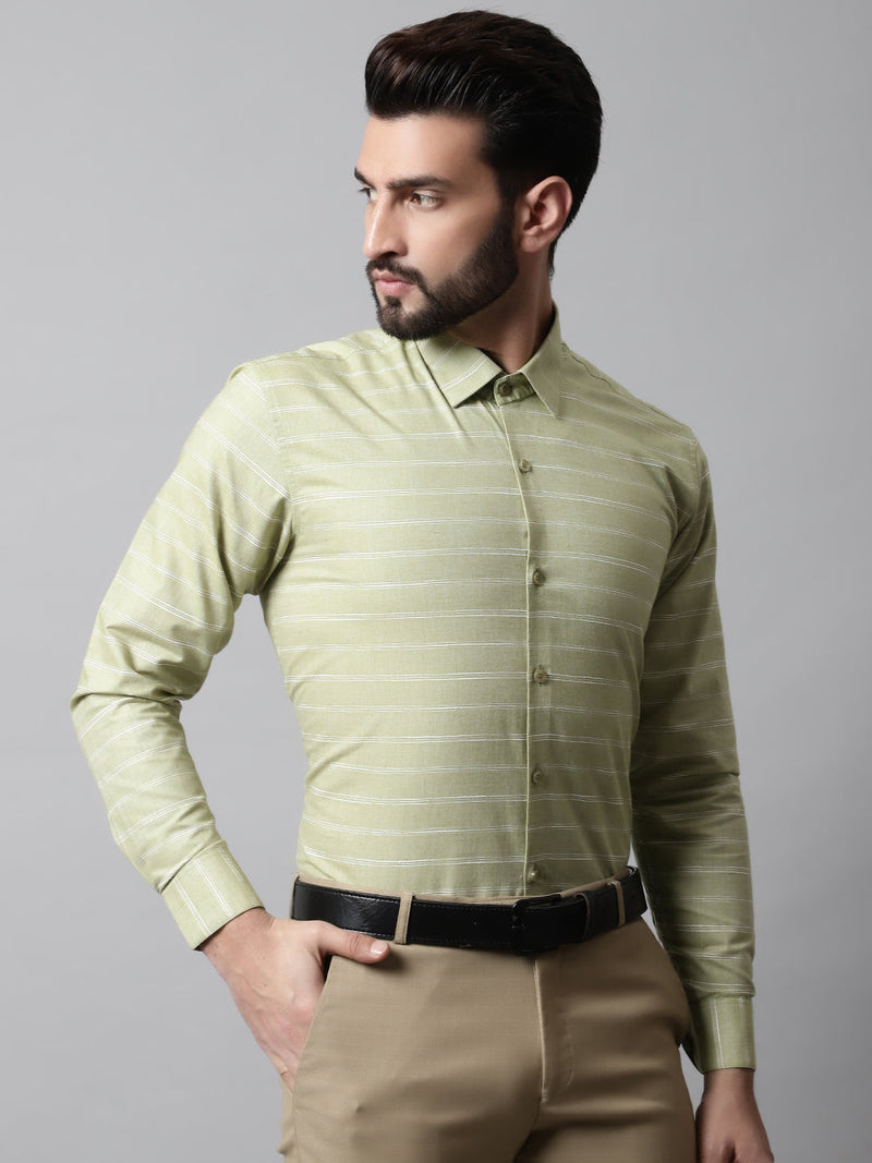 Men Pista Green Classic Striped Formal Cotton Shirt