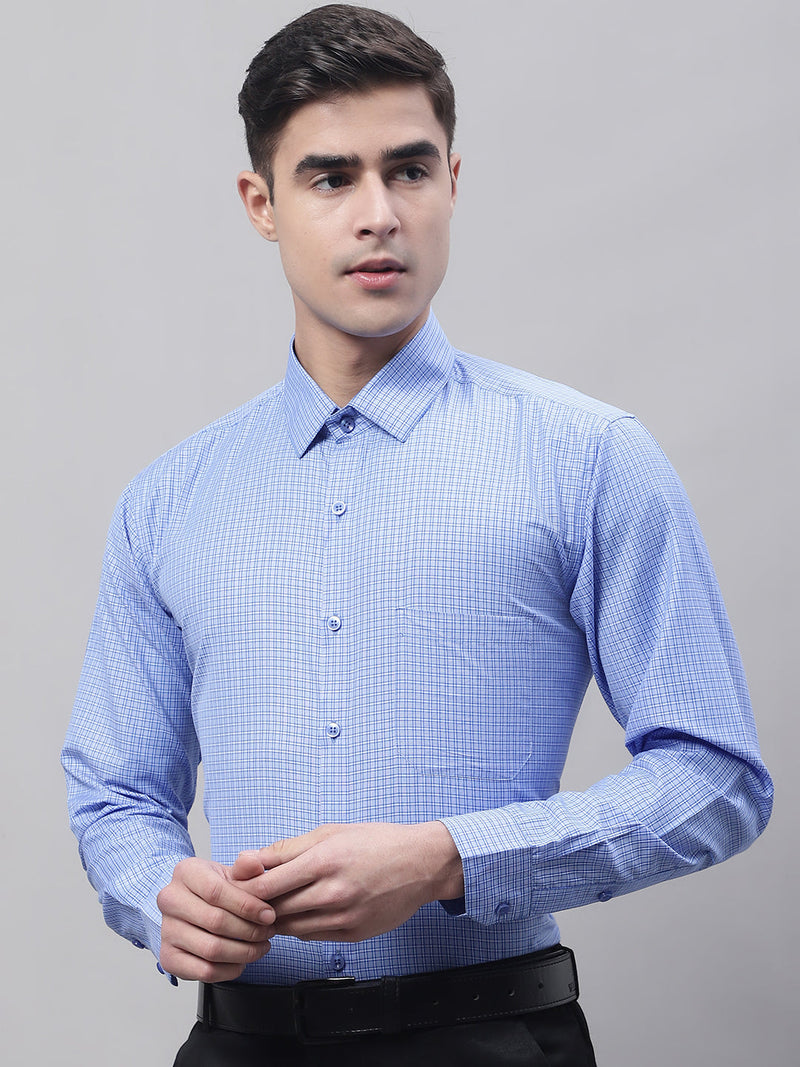 Men Blue Micro Checked Formal Shirt