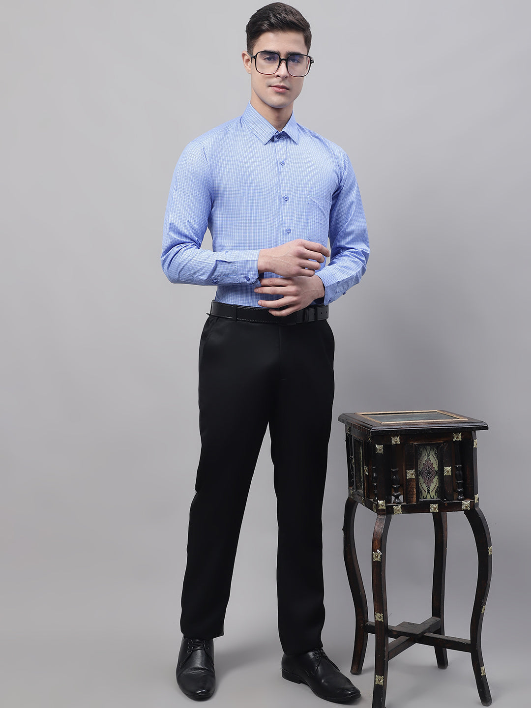 Men Blue Micro Checked Formal Shirt