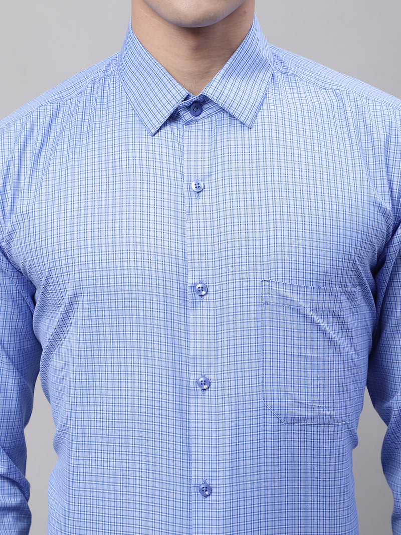 Men Blue Micro Checked Formal Shirt