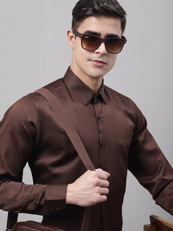 Men's Coffee Dobby Textured Formal Shirt