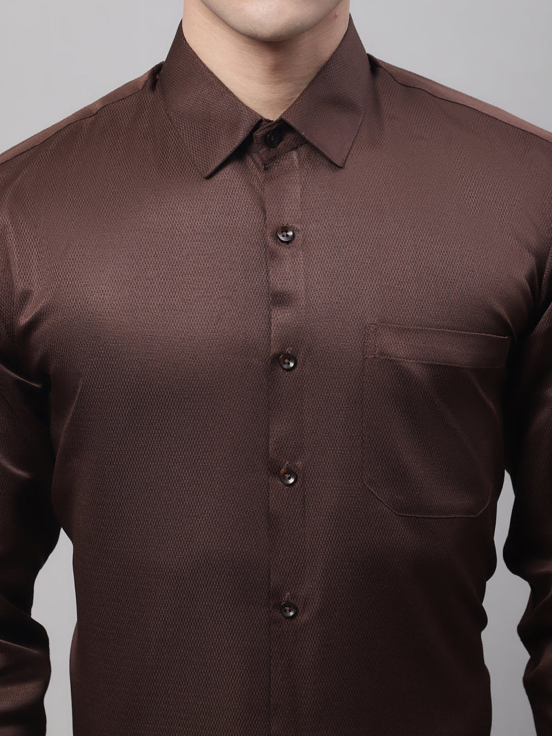 Men's Coffee Dobby Textured Formal Shirt