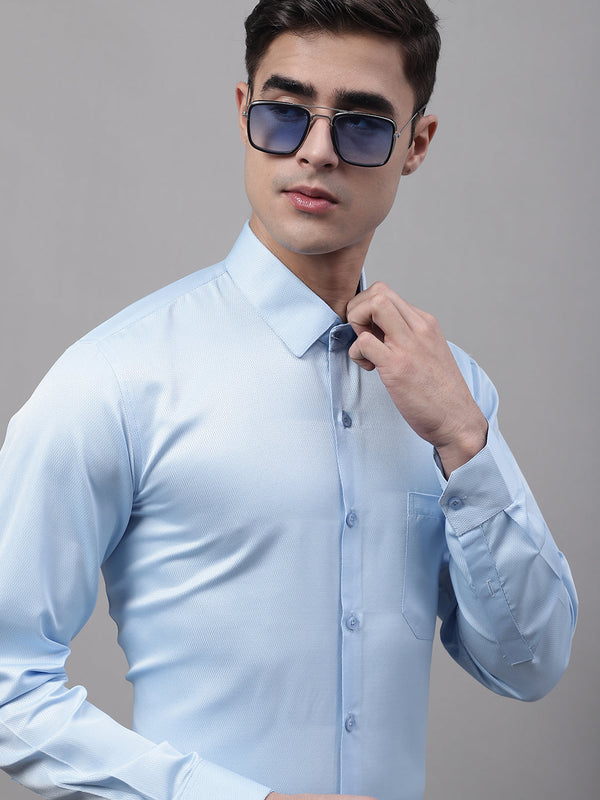 Men's Light-Blue Dobby Textured Formal Shirt