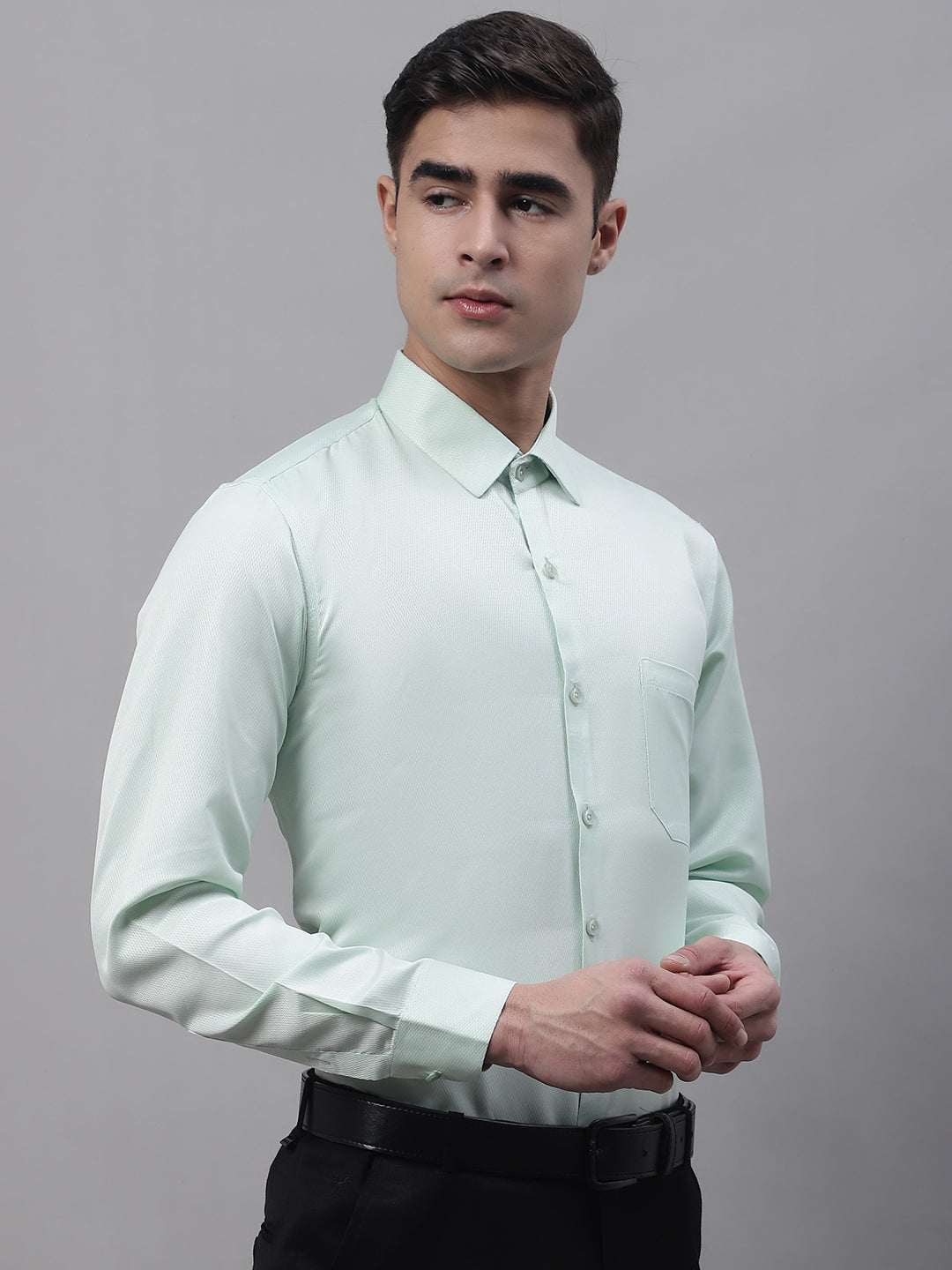 Men's Light-Green Dobby Textured Formal Shirt
